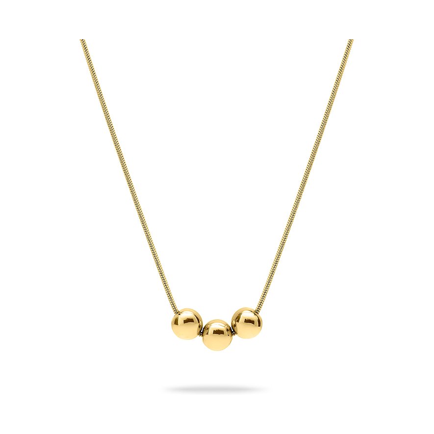 Collier Liebeskind en acier inoxydable doré avec trois pendentifs boules brillants au centre.