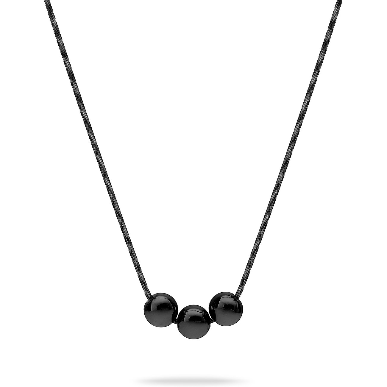 Liebeskind halsband i svart rostfritt stål med tre glänsande svarta pärlor