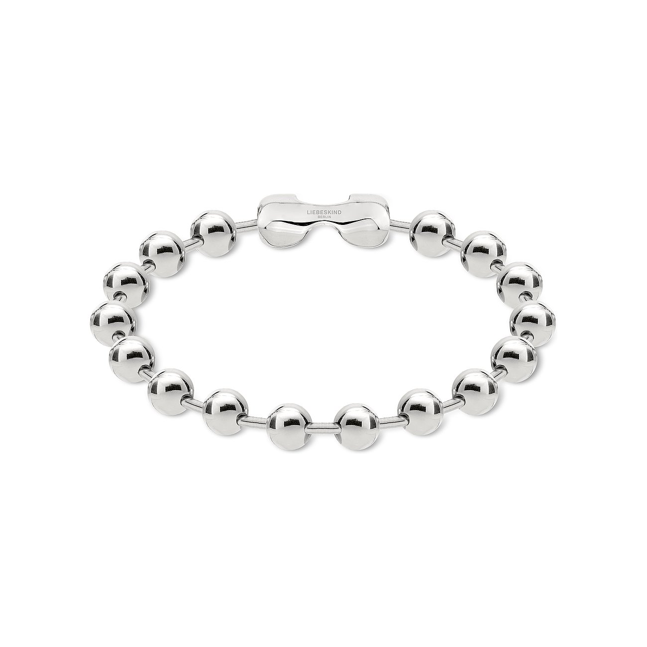 Liebeskind armbånd i skinnende rustfrit stål med runde led og logolås.