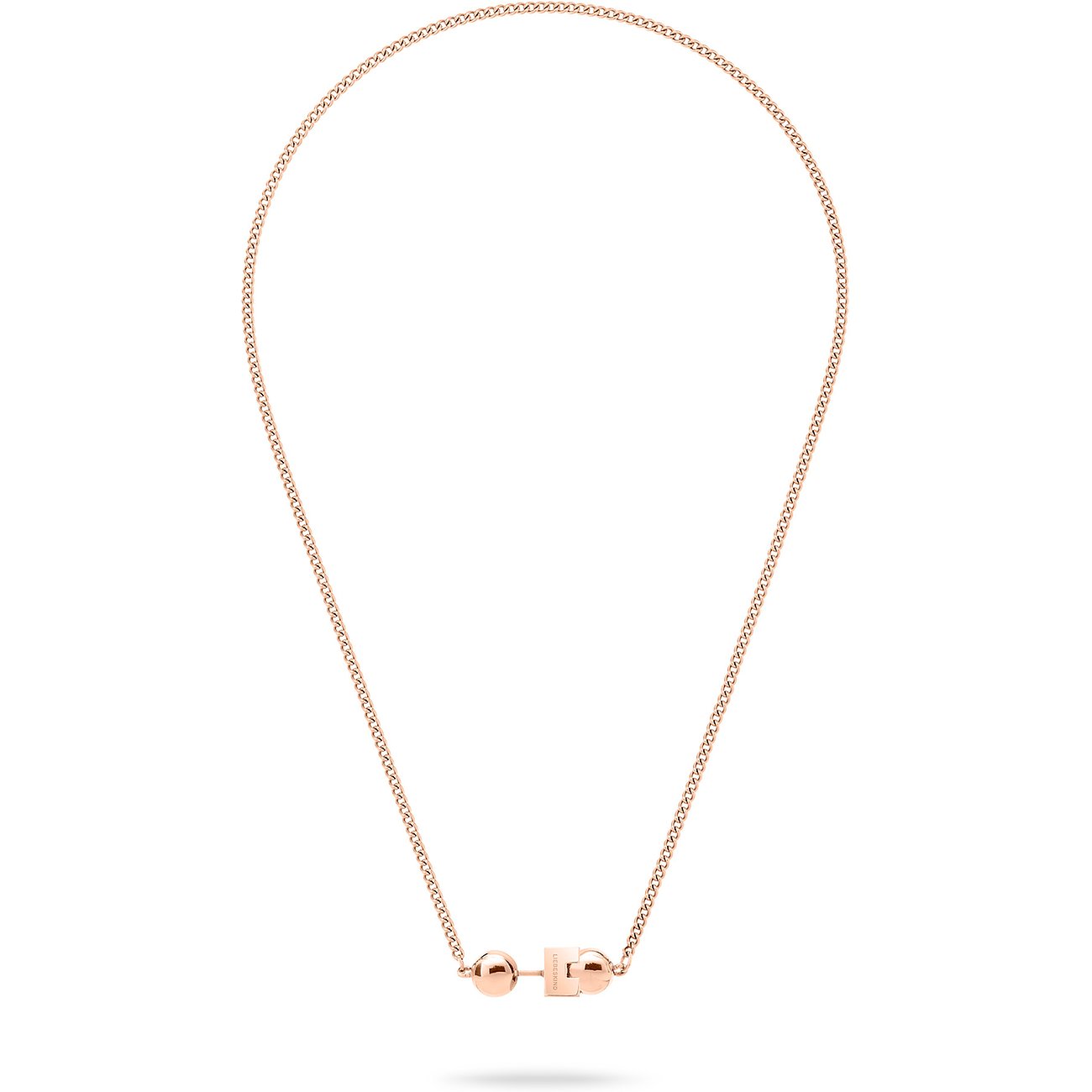 Liebeskind halsband i roséguldfärgat rostfritt stål. Har ett hänge med en kula och ett 