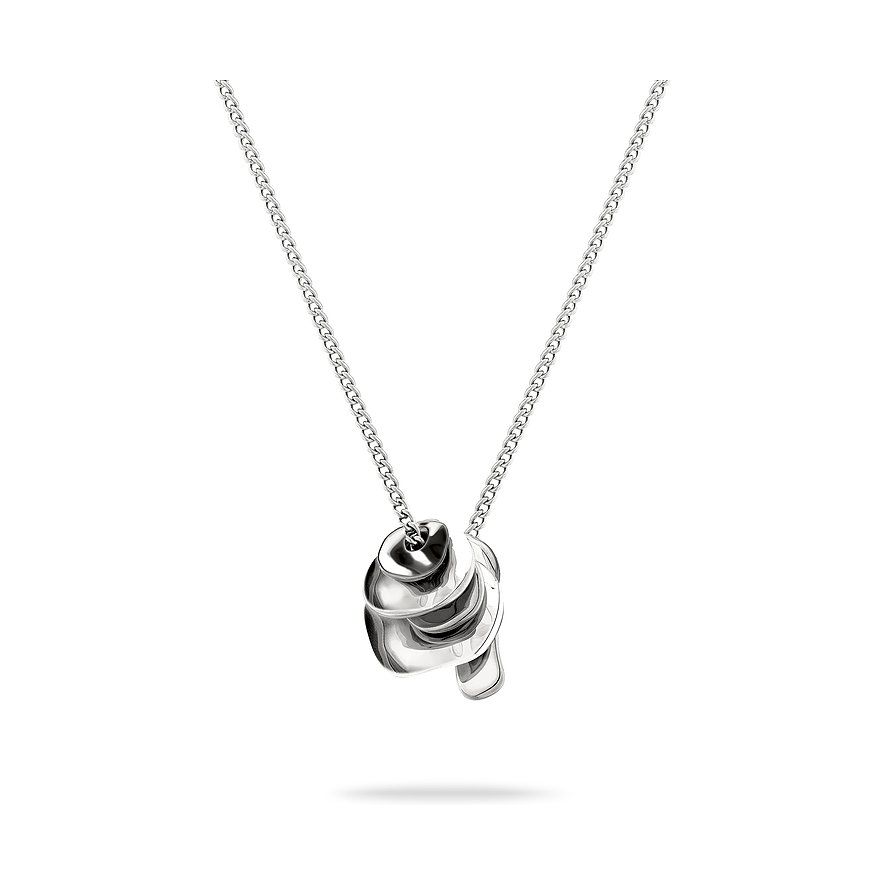 Liebeskind Halsschmuck aus Edelstahl mit einem abstrakten, wellenförmigen Anhänger in glänzendem Silber.