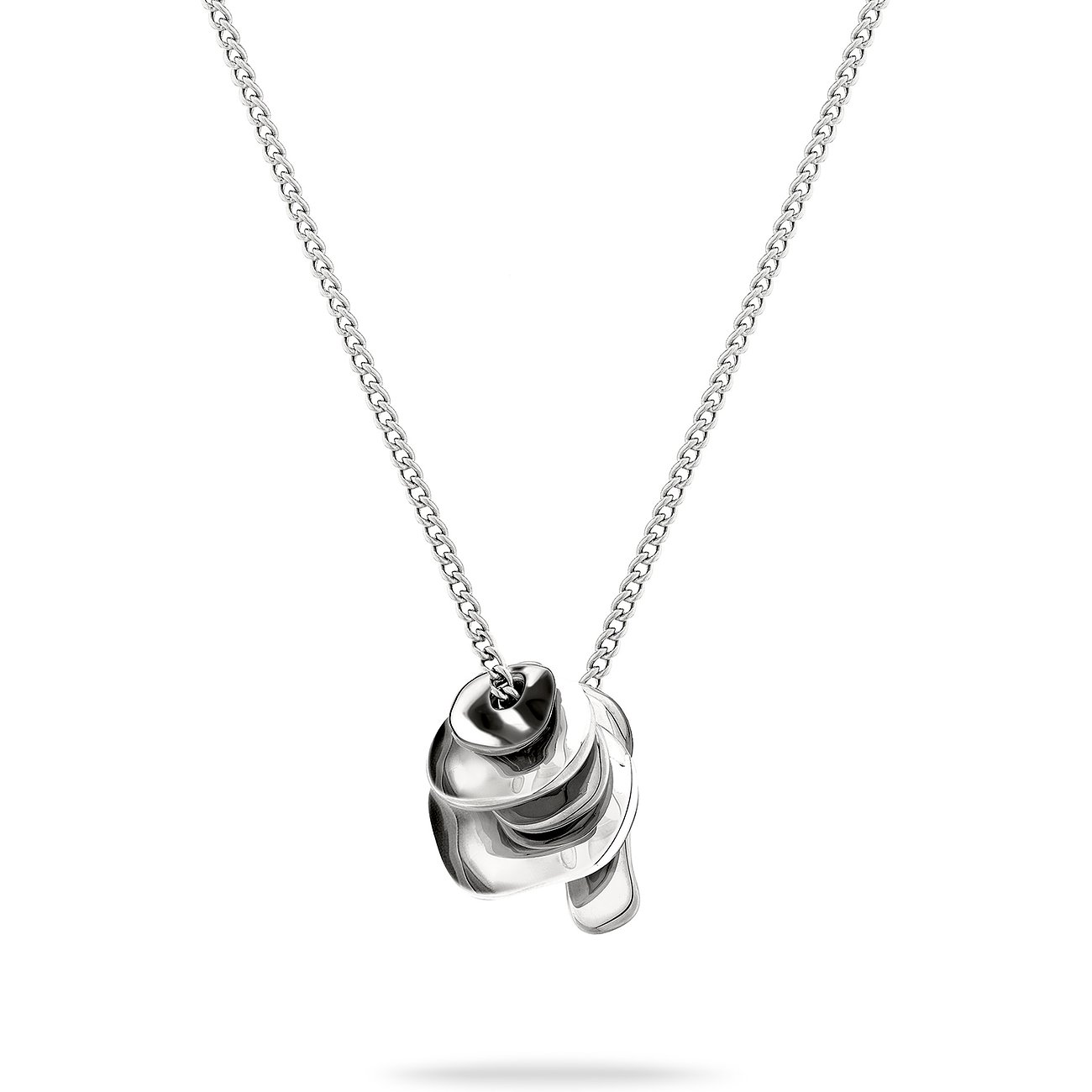 Liebeskind Halsschmuck aus Edelstahl mit einem abstrakten, wellenförmigen Anhänger in glänzendem Silber.