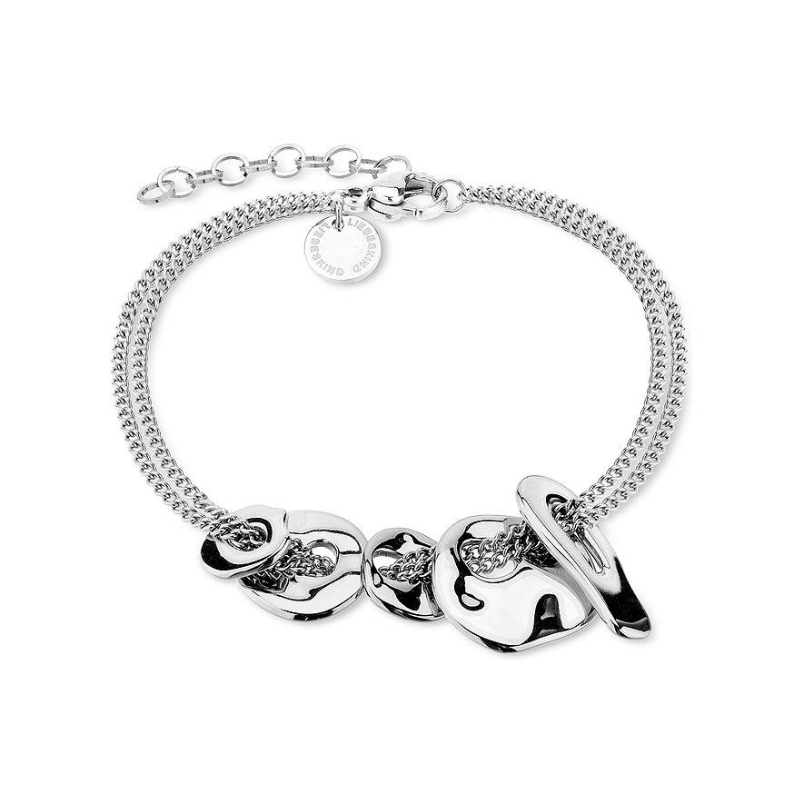 Armband von Liebeskind aus Edelstahl mit mehreren glänzenden, unregelmäßig geformten Anhängern.