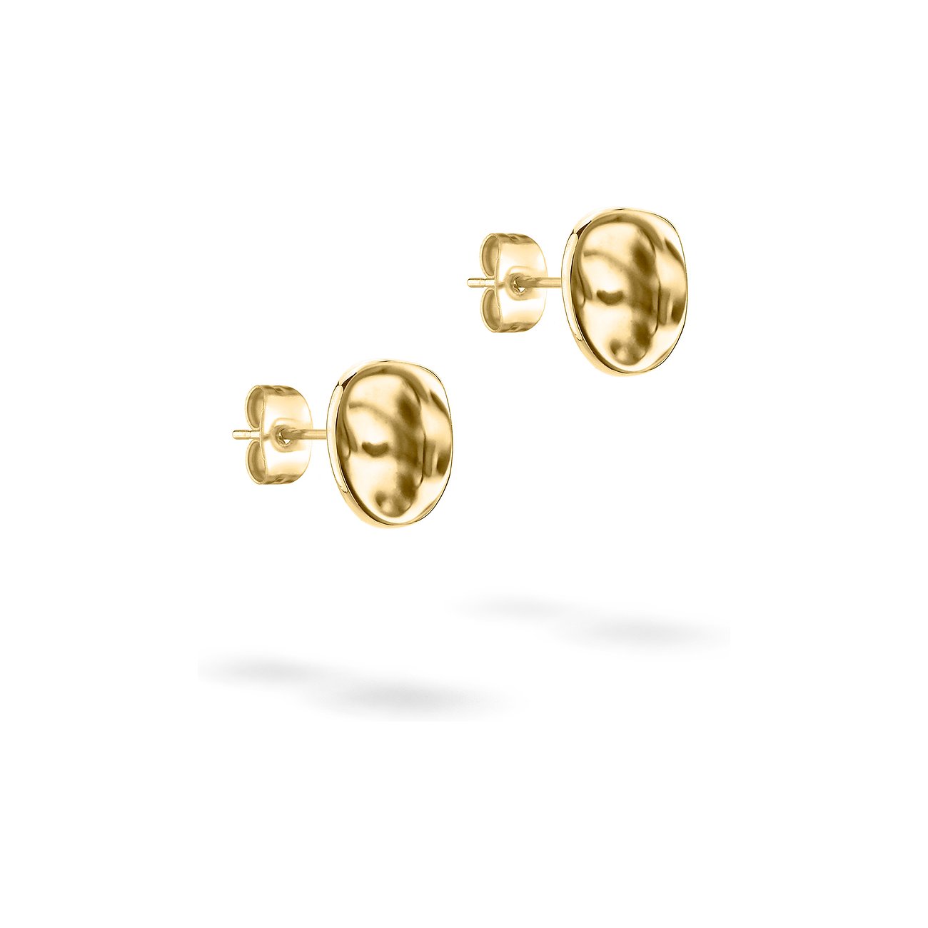 Orecchini a perno Liebeskind in acciaio inossidabile dorato e oliato. Pezzi irregolari con superficie ondulata.