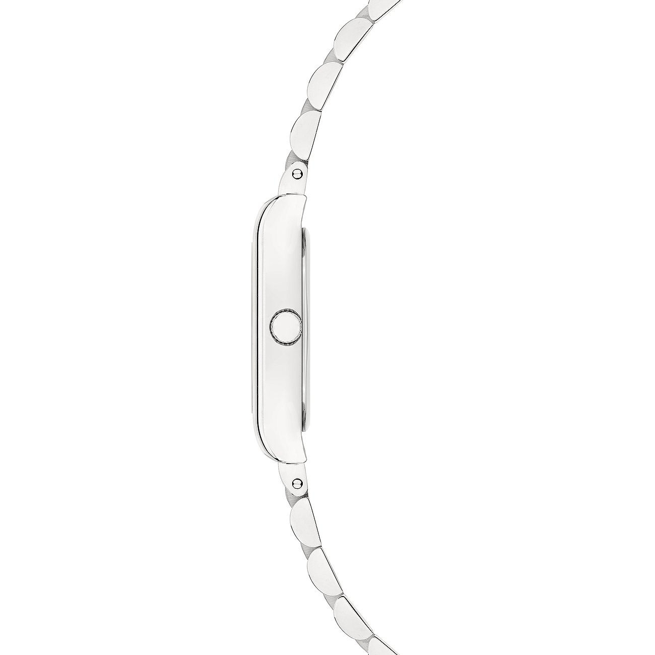 Sidovy av Liebeskind damklocka i polerat rostfritt stål med oval boett och länkarmband.