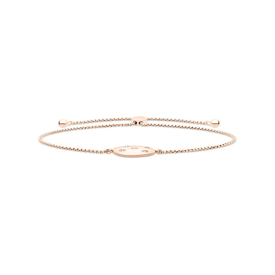 Close-up eines Tamaris Armbands aus roségoldfarbenem Edelstahl mit verstellbarer Schließe und ovalem Element.