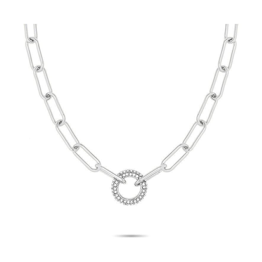 Tamaris Edelstahl-Halskette. Gliederkette mit Anhänger. Kreisförmiger Anhänger mit kleinen Glassteinen besetzt.