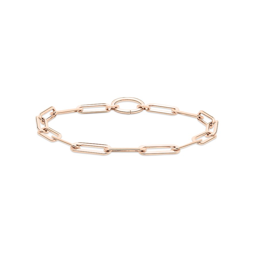 Ein Tamaris Armschmuck aus roségoldfarbenem Edelstahl. Das Armband hat eine Gliederkettenstruktur mit ovalen Gliedern.
