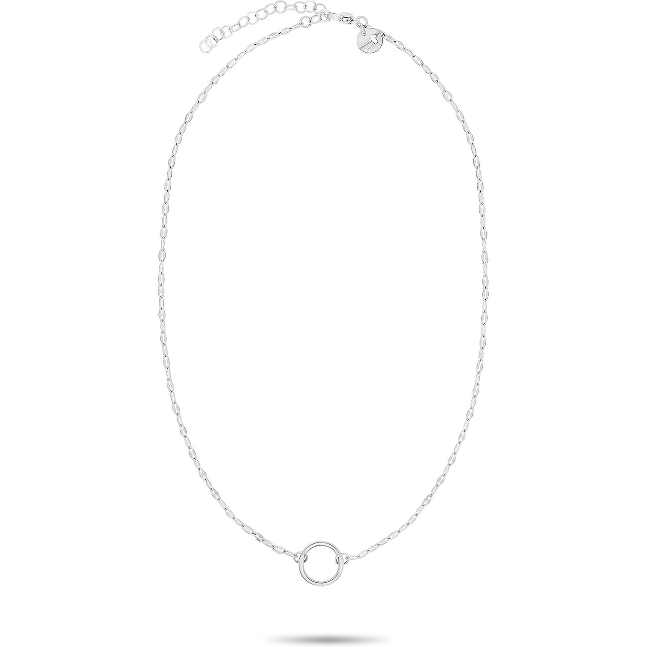 Eine Tamaris Halskette aus Edelstahl mit einer schlichten Kette und einem feinen offenen Ring als Anhänger.