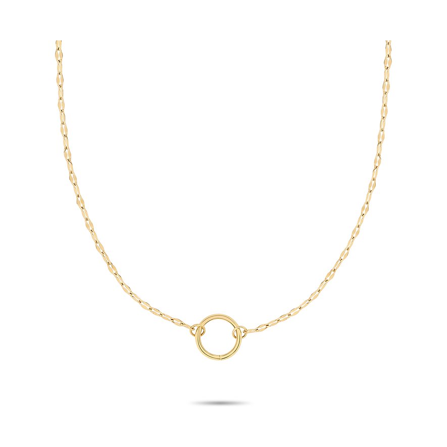 Eine Tamaris Halskette aus goldfarbenem Edelstahl mit einer zarten Kette und einem einzelnen, zentrierten Kreisanhänger.