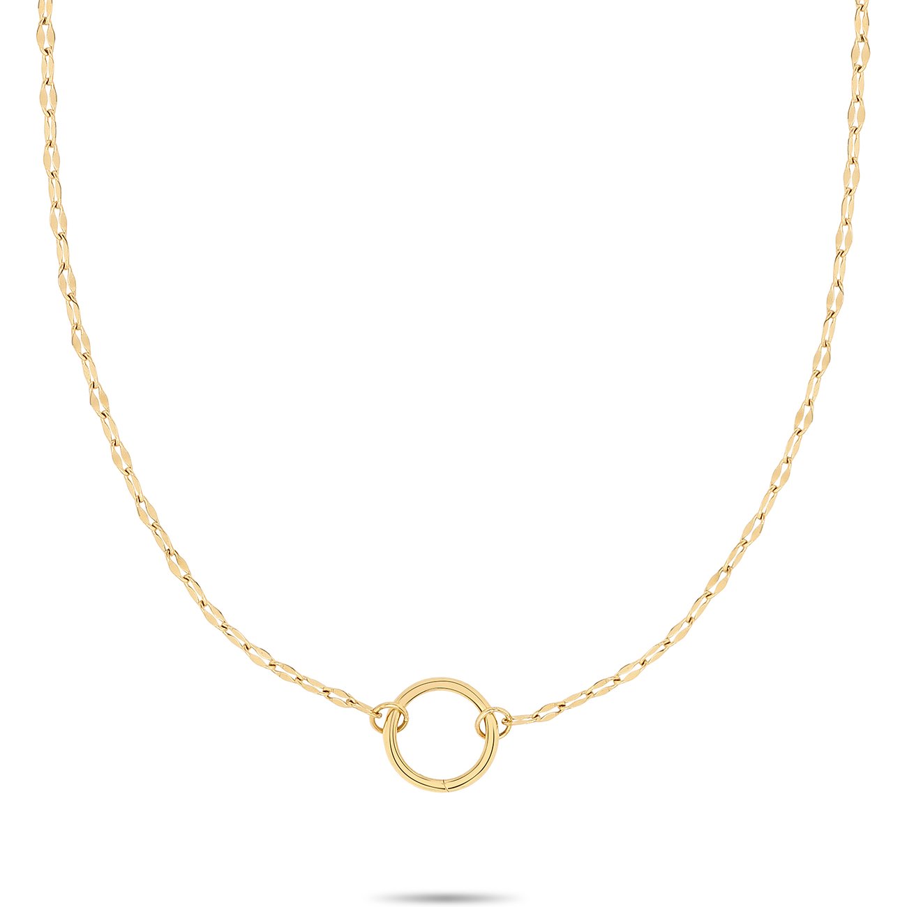 Eine Tamaris Halskette aus goldfarbenem Edelstahl mit einer zarten Kette und einem einzelnen, zentrierten Kreisanhänger.