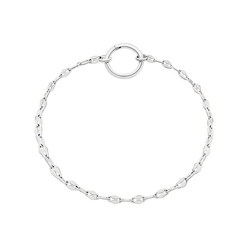 Close-up eines Tamaris Damenarmbands aus Edelstahl mit einer Gliederkette und einem großen runden Karabinerverschluss.