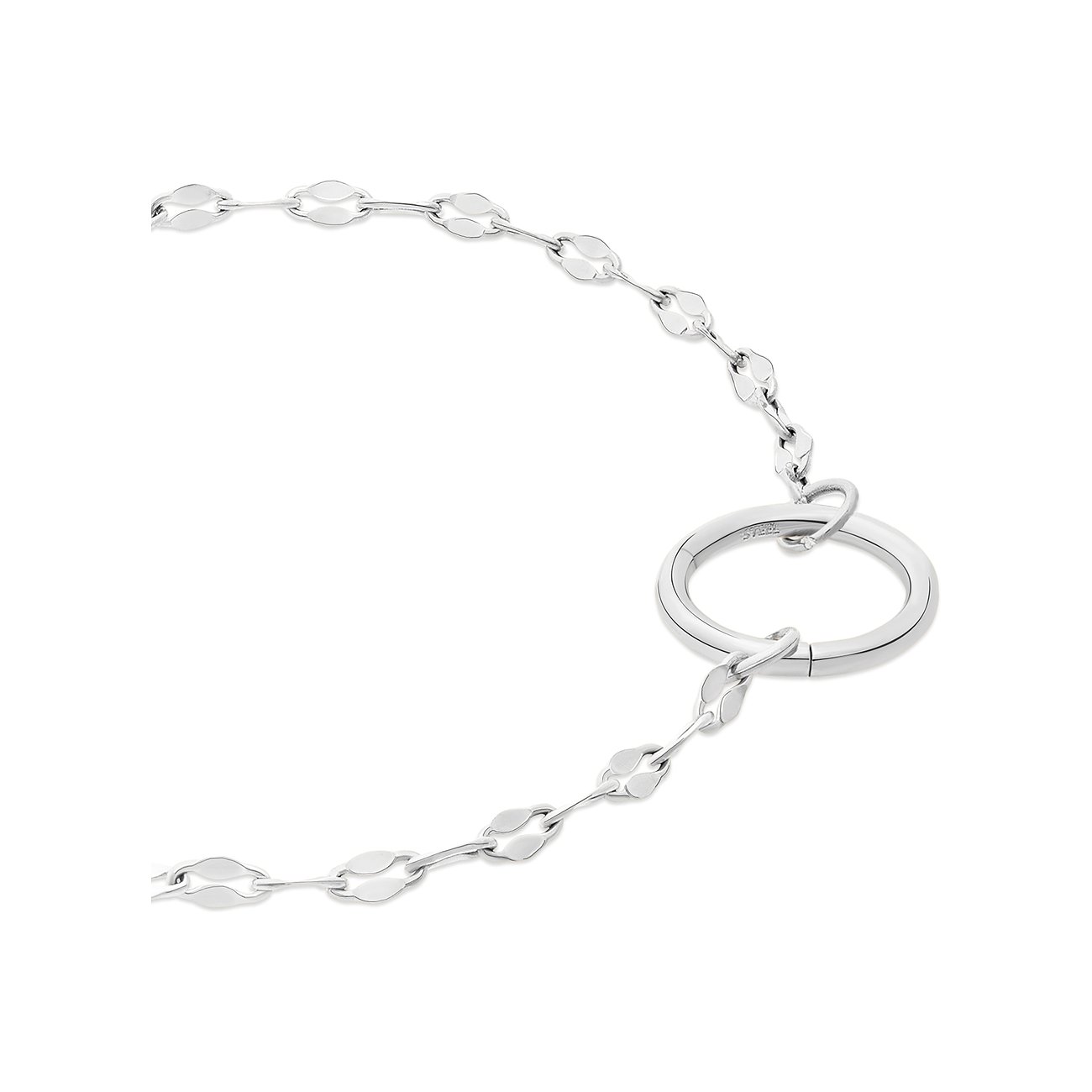 Dette Tamaris armbånd i rustfrit stål har en kæde med flade, bønneformede led og en stor ringlås.