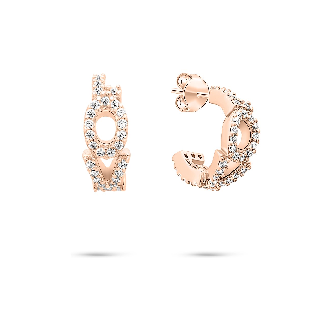 Zwei roségoldene Tamaris Ohrringe aus 925er Silber mit Zirkonia, die zusammen das Wort 