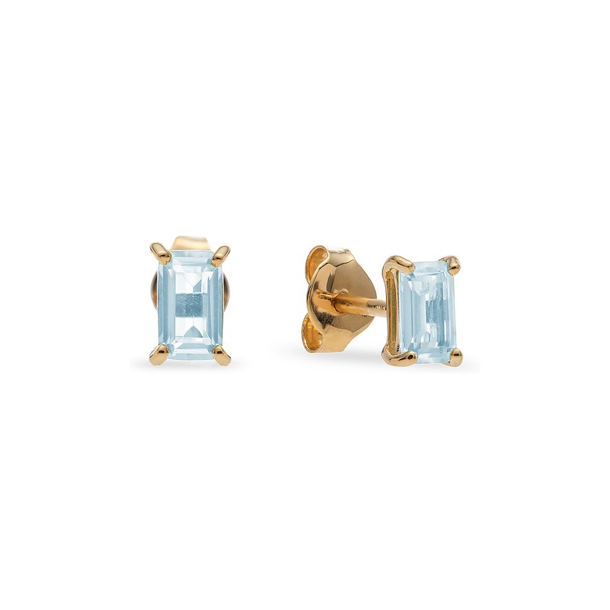 CHRIST Ohrstecker aus 585 Gelbgold mit facettierten, rechteckigen hellblauen Topasen in Krappenfassung.