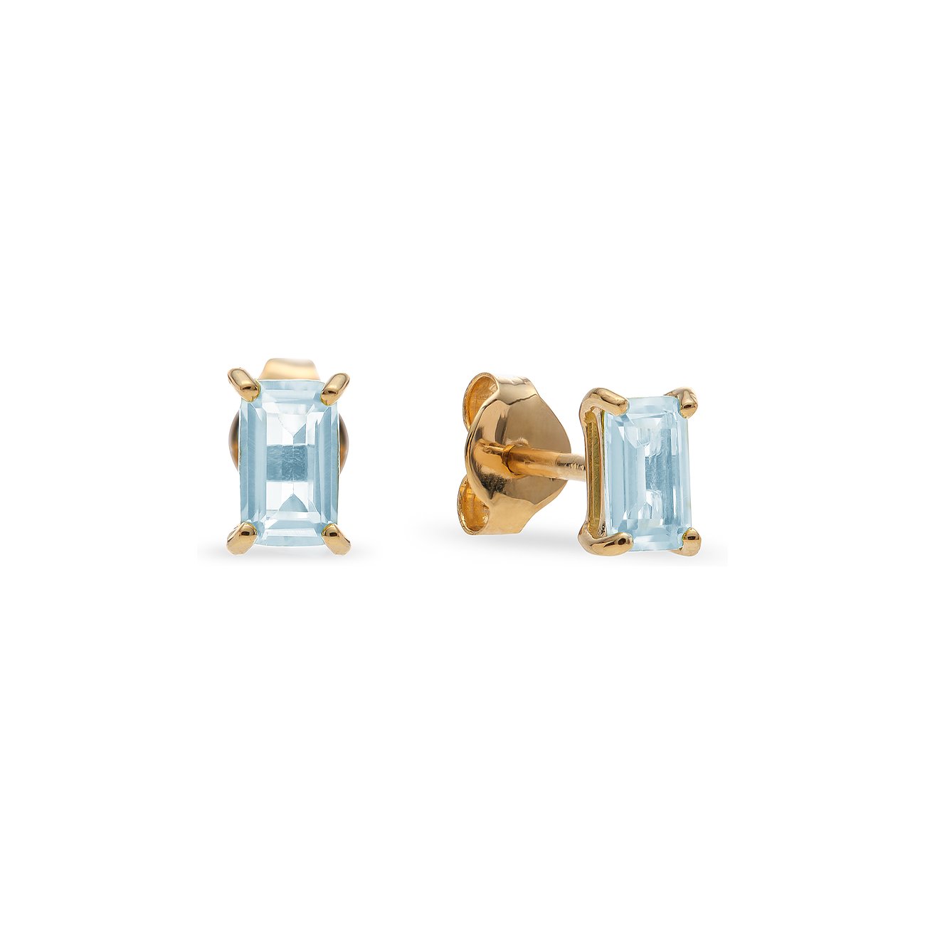 CHRIST Ohrstecker aus 585 Gelbgold mit facettierten, rechteckigen hellblauen Topasen in Krappenfassung.