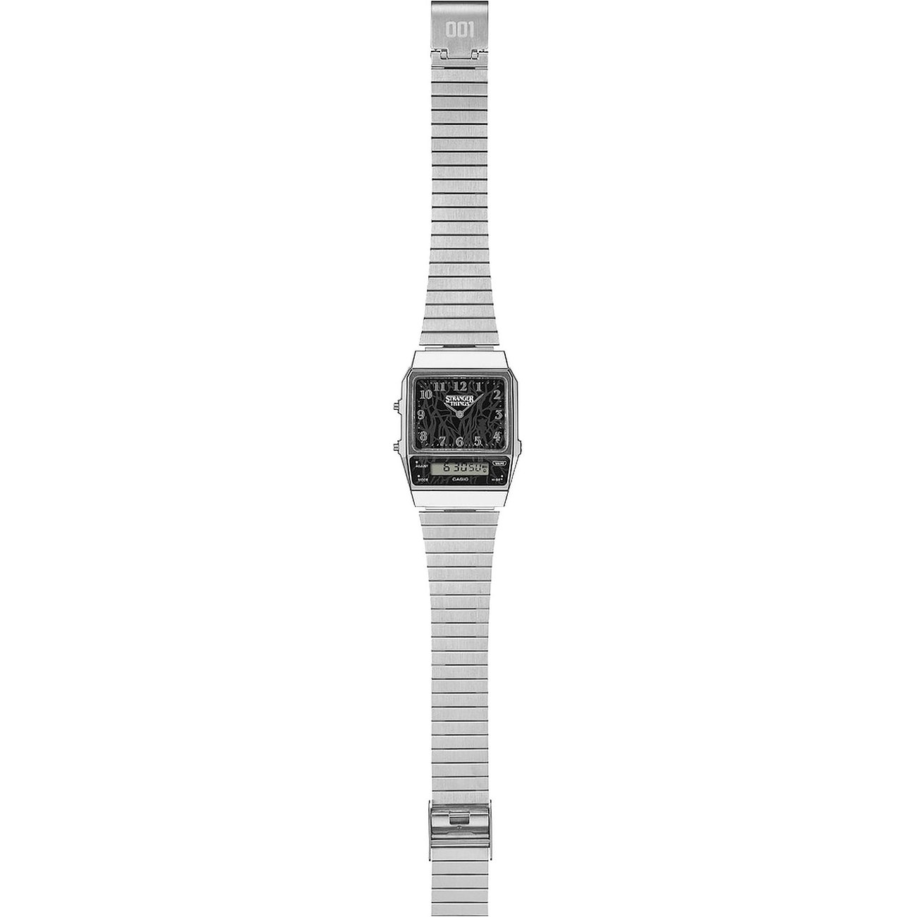 Eine Casio Herrenuhr aus Resin, die silberfarbene Casio Armbanduhr mit einem schwarzen Zifferblatt.