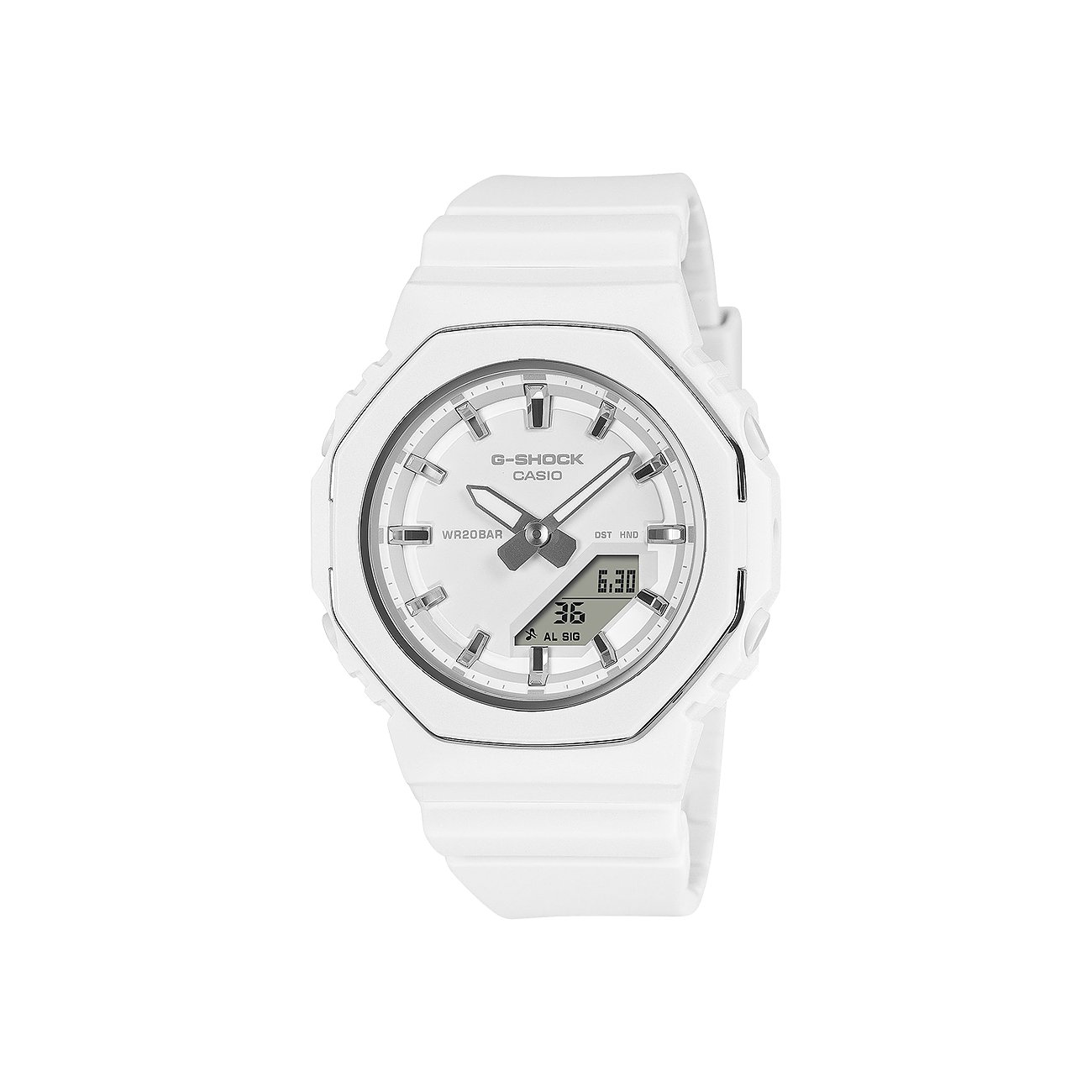 Casio Damenuhr aus Resin in Weiß, mit weißem Zifferblatt und grauen Akzenten.