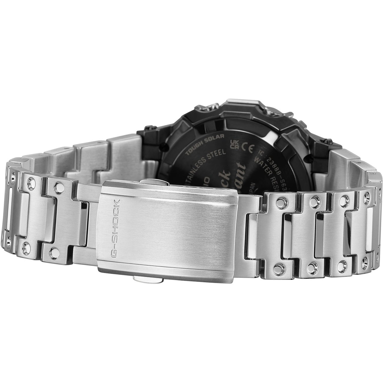 Rückansicht der Casio Herrenuhr aus Edelstahl mit geschlossener Schließe