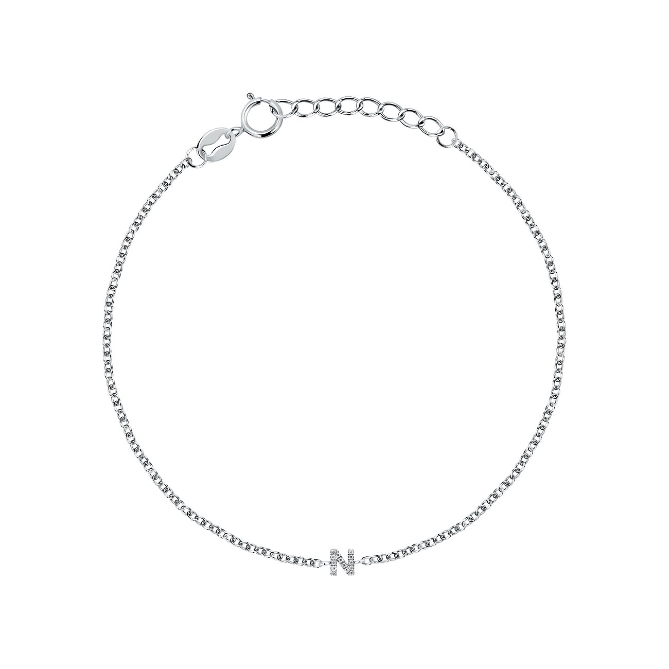 FAVS Armband i 925 silver: smal länkkedja med en liten, centrerad 'h'-initial, prydd med zirkonia.