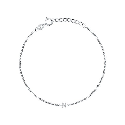 FAVS Armschmuck aus 925er Silber: schmale Gliederkette mit kleinem, mittigem "h"-Initial, besetzt mit Zirkonia.