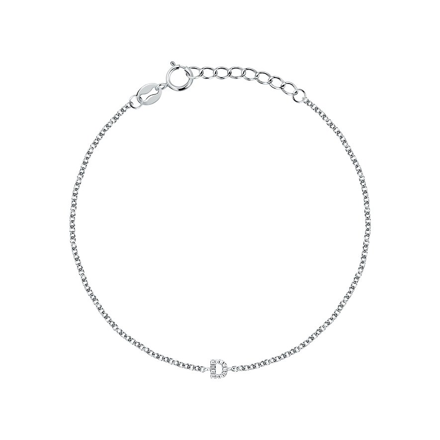FAVS 925 sterlingsilverarmband med tunn kedja och hängande D-initial med färgade zirkoniastenar.