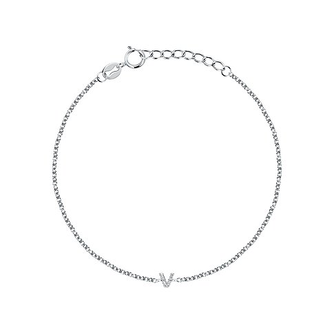 FAVS sølvarmbånd med en fin kæde og et gnistrende "V"-vedhæng af cubic zirconia farvede sten.
