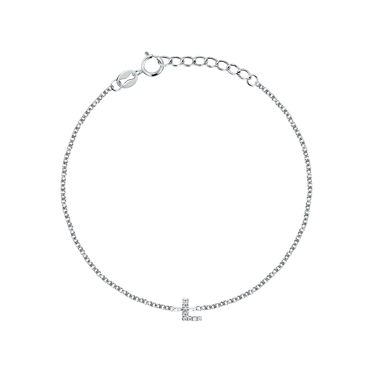 FAVS 925 sterlingsilverarmband med en delikat kedja och ett bokstavshänge prytt med glittrande zirkoniastenar.