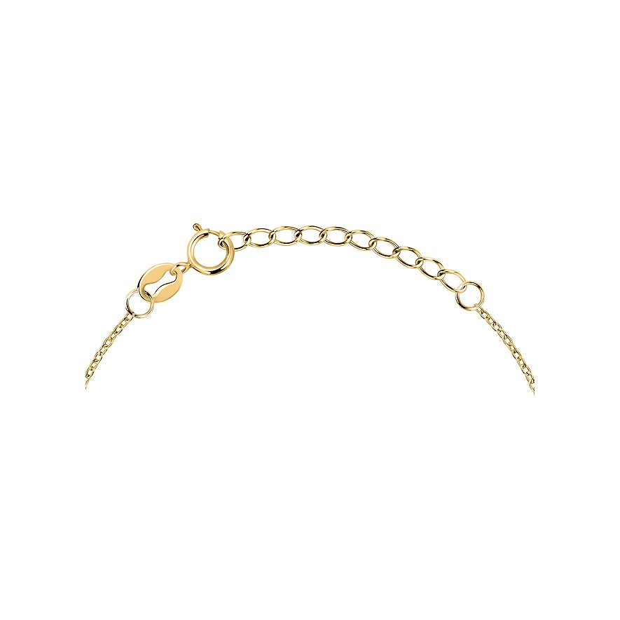 Bracelet FAVS plaqué or en argent 925 avec fermoir à ressort et chaîne d'extension, vue diagonale de dessus.