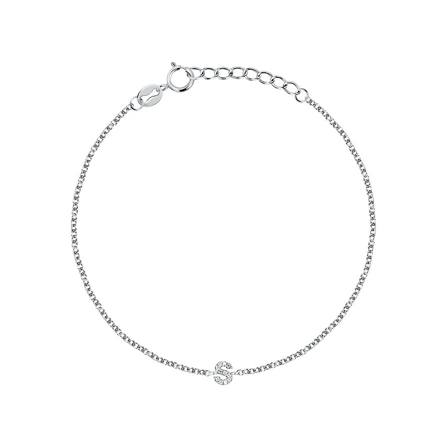 FAVS 925 silverarmband med zirkonia, ett filigranarmband med ett litet 'S' utsmyckat med stenar.