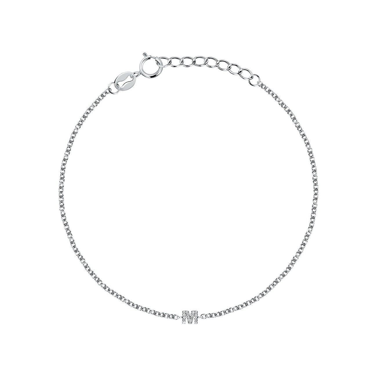 FAVS 925 silver zirkonia armband, föreställande ett delikat armband med ett M-initialhänge.