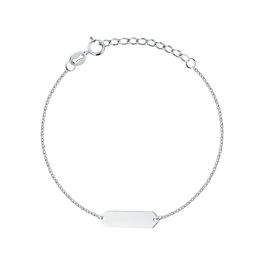 Un bracelet FAVS en argent 925 avec une chaîne et une petite plaquette brillante au centre.