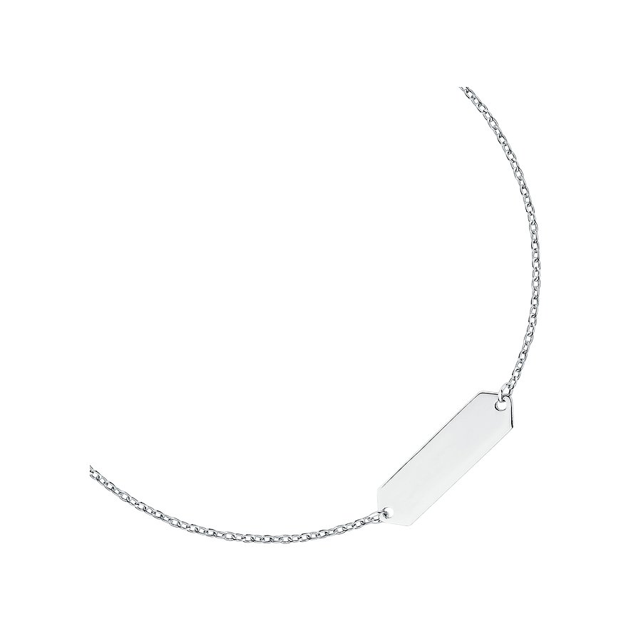 Bracelet FAVS en argent 925, avec une plaque oblongue polie au centre. Chaîne fine formant un bracelet étroit.