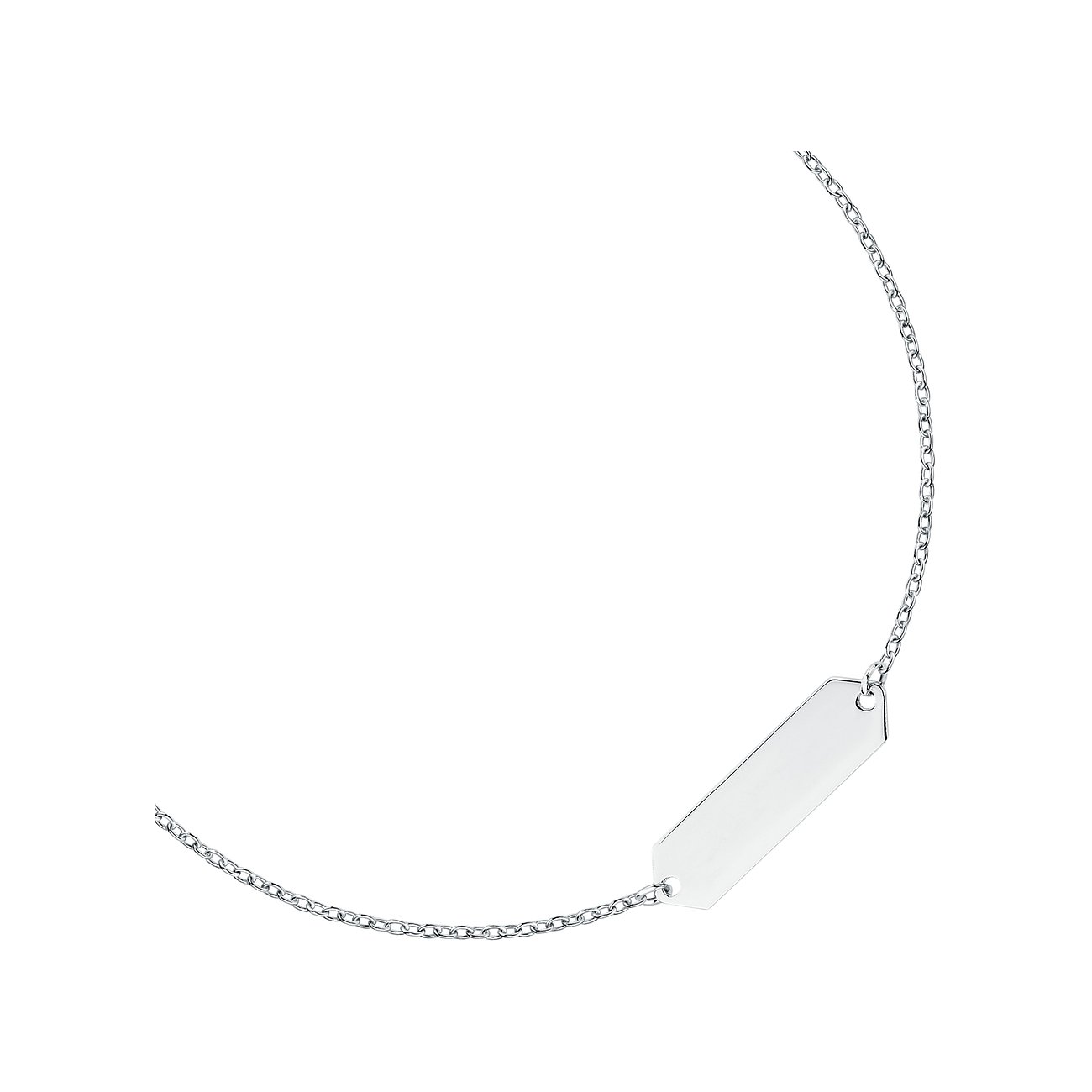 Bracelet FAVS en argent 925, avec une plaque oblongue polie au centre. Chaîne fine formant un bracelet étroit.