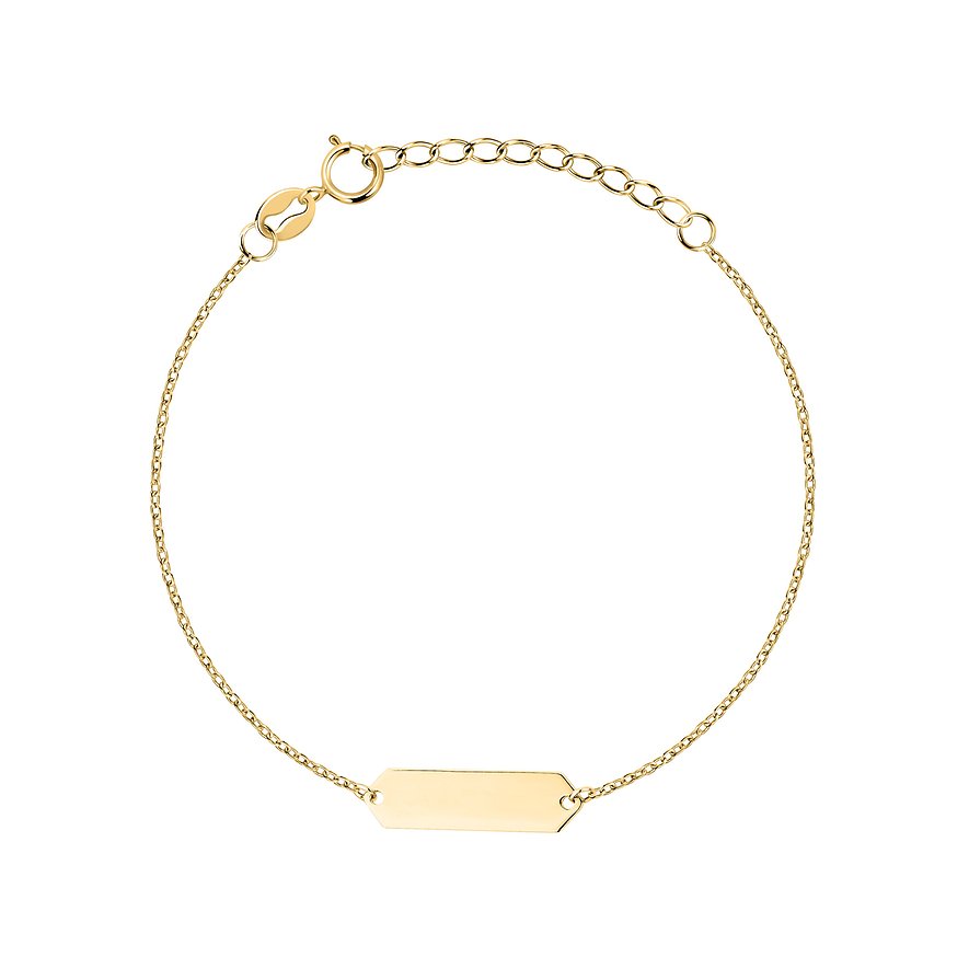 FAVS 925er Silberarmband vergoldet mit einer schmalen, rechteckigen ID-Platte und Karabinerverschluss.