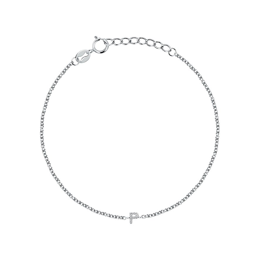 FAVS Armschmuck aus 925er Silber mit einem Anhänger in Form des Buchstabens P, besetzt mit Zirkonia-Farbsteinen.