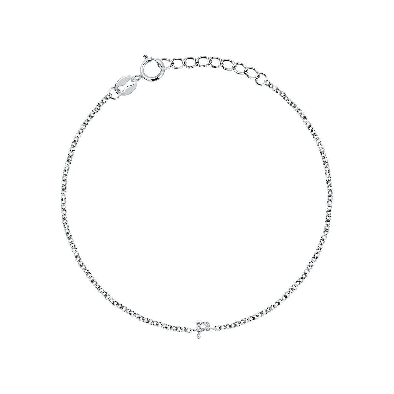 FAVS Armschmuck aus 925er Silber mit einem Anhänger in Form des Buchstabens P, besetzt mit Zirkonia-Farbsteinen.