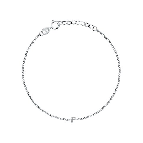 FAVS Armschmuck aus 925er Silber mit einem Anhänger in Form des Buchstabens P, besetzt mit Zirkonia-Farbsteinen.