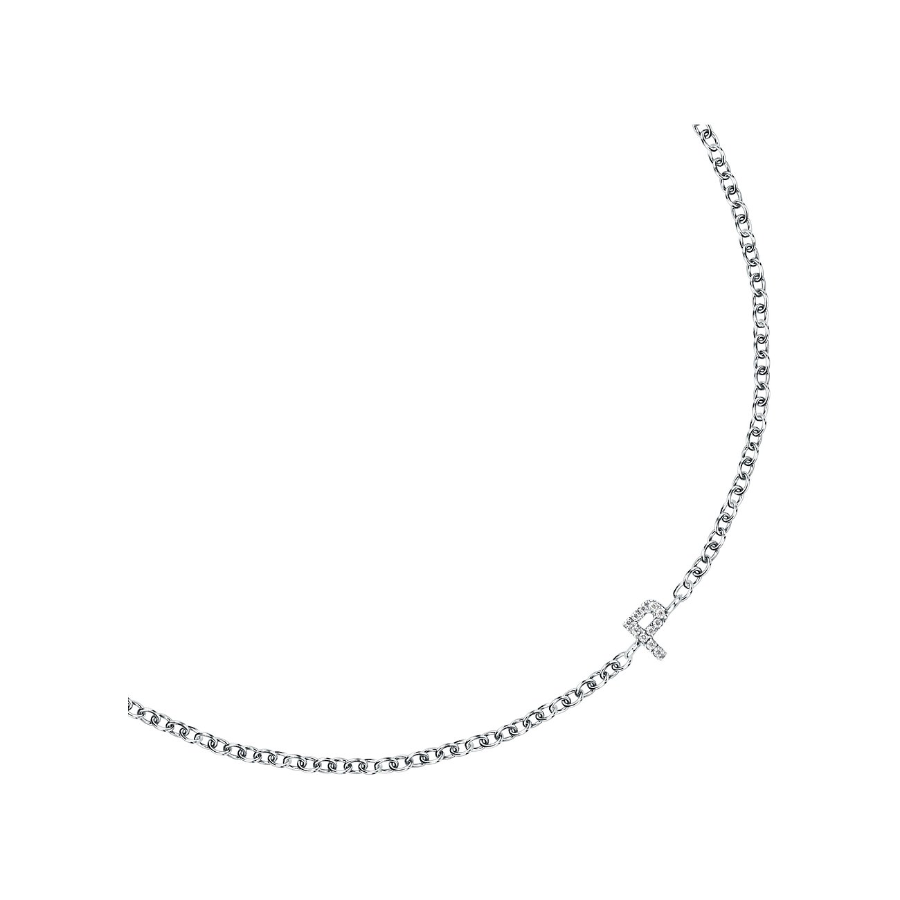 FAVS 925er Silberarmband mit zarten Kettengliedern und einem funkelnden „R“-Buchstaben, besetzt mit Zirkonia-Steinen.