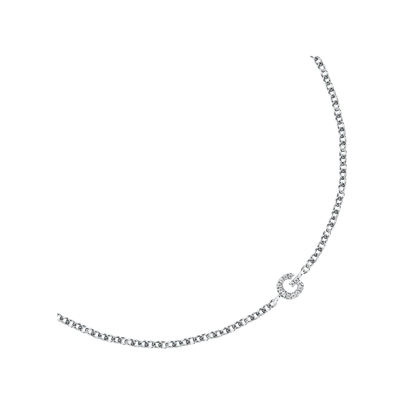 FAVS 925 sterlingsilverarmband med en G-formad zirkoniaprydnad i mitten av en kedja.