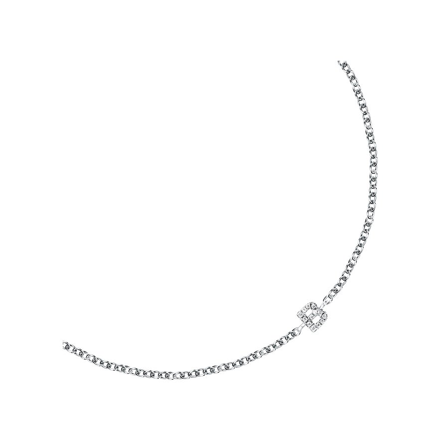 FAVS 925 sterlingsilverarmband med rund pansarkedja och ett hjärta av färgade zirkoniastenar i mitten.
