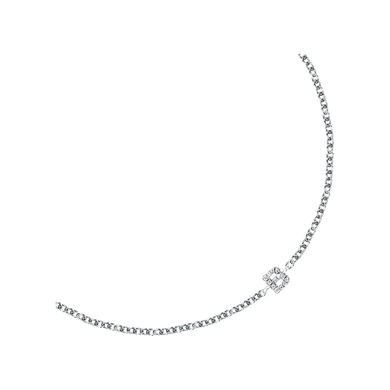 FAVS 925 sterlingsilverarmband med rund pansarkedja och ett hjärta av färgade zirkoniastenar i mitten.