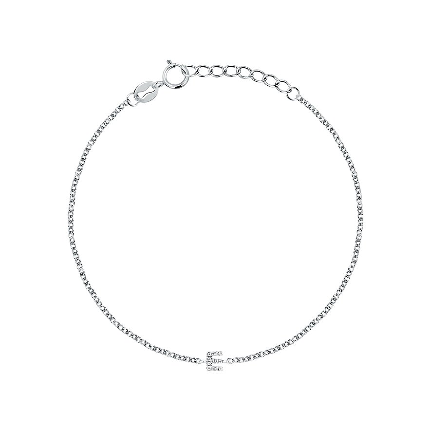 FAVS armband i 925 silver: fint länkarmband med litet, zirkoniabesatt bokstav E som hänge.