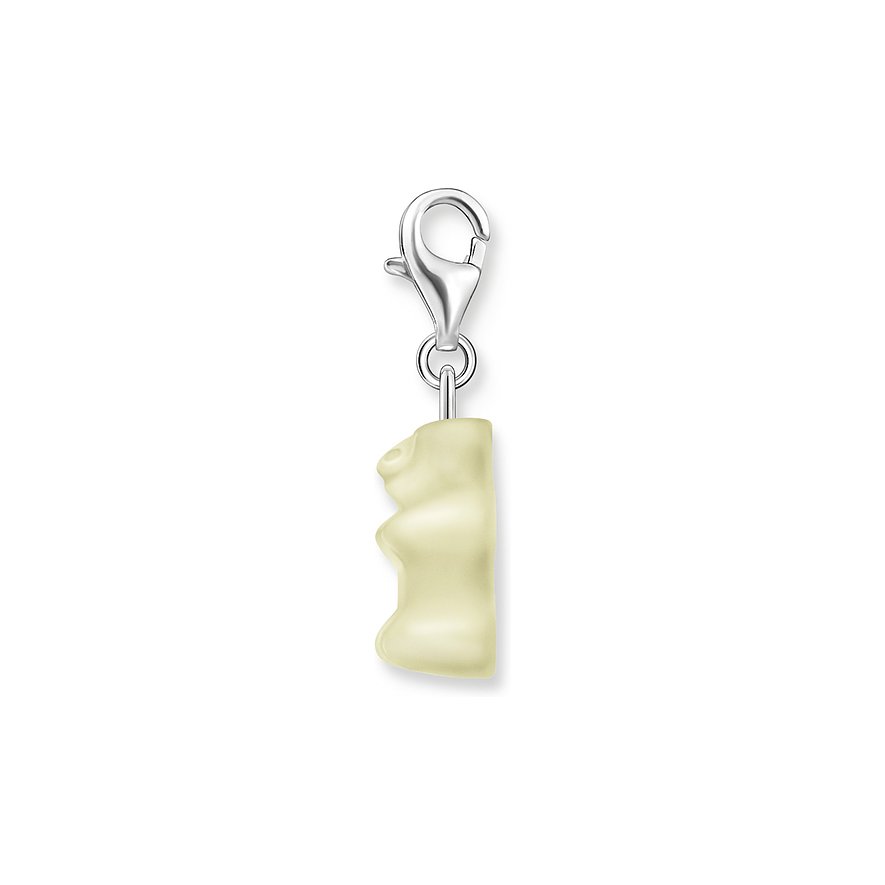 Thomas Sabo Gummi-Teddybär Charm aus opalisiertem Silikon in Beige mit silbernem Karabinerhaken.