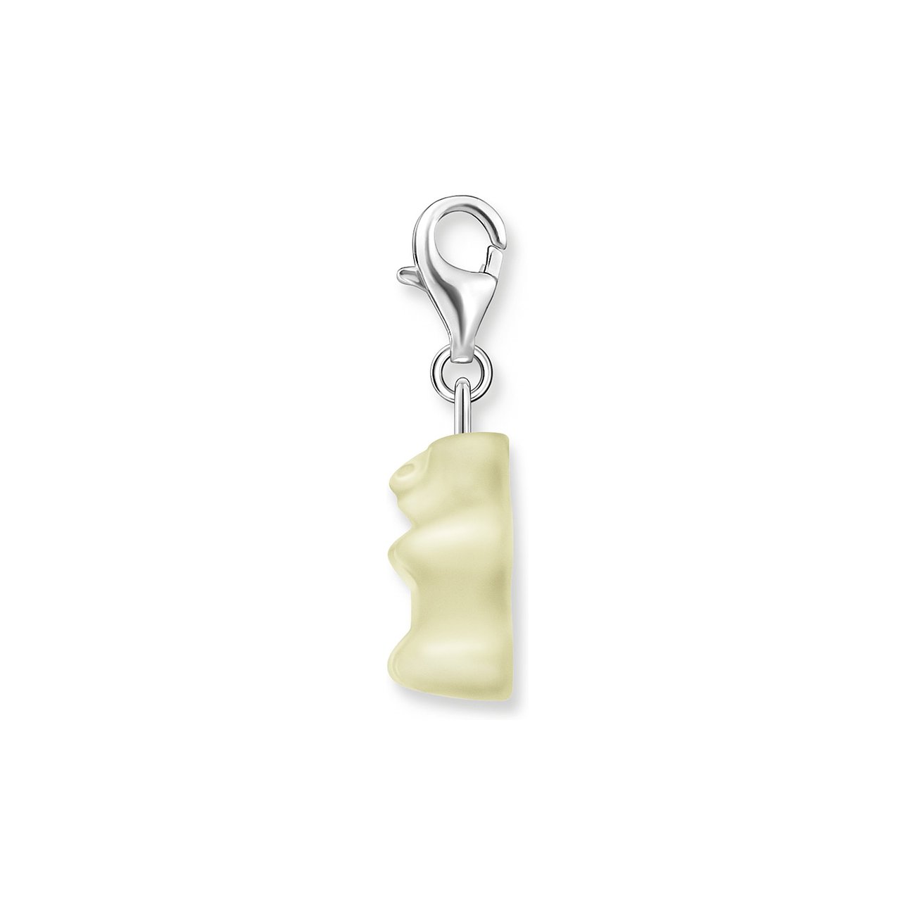 Thomas Sabo Gummi-Teddybär Charm aus opalisiertem Silikon in Beige mit silbernem Karabinerhaken.