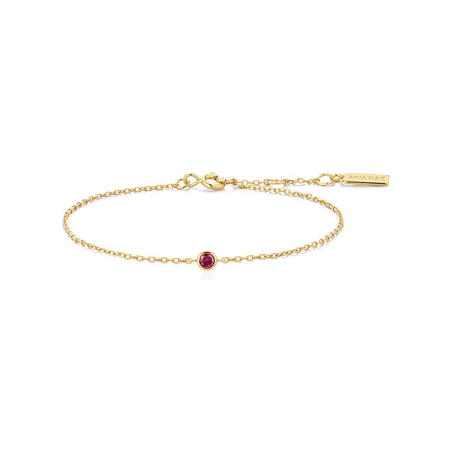 Bracelet Ania Haie en argent plaqué or, fine chaîne et un zircon rose rond unique.