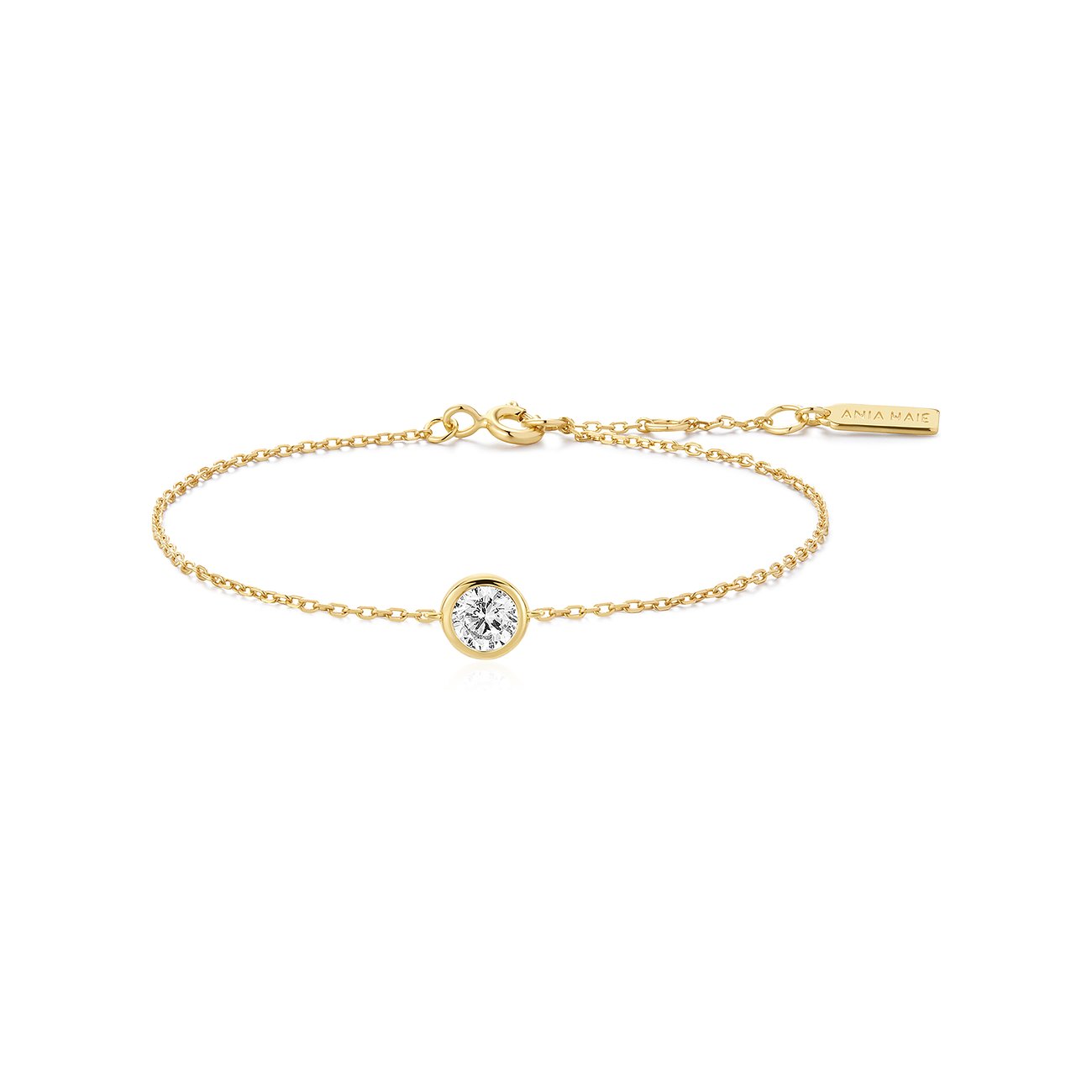 Bracelet Ania Haie en argent plaqué or avec un oxyde de zirconium rond central, comme son cœur.