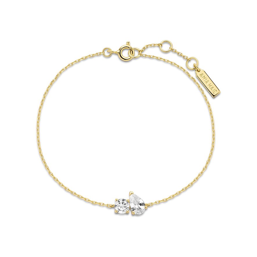 Ania Haie Armband aus vergoldetem 925er Silber mit zwei klaren Zirkonia unterschiedlich geformt.