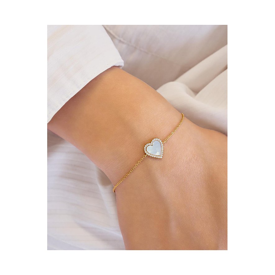 Bracelet Ania Haie en argent plaqué or, avec pendentif cœur en nacre, entouré de zircone.