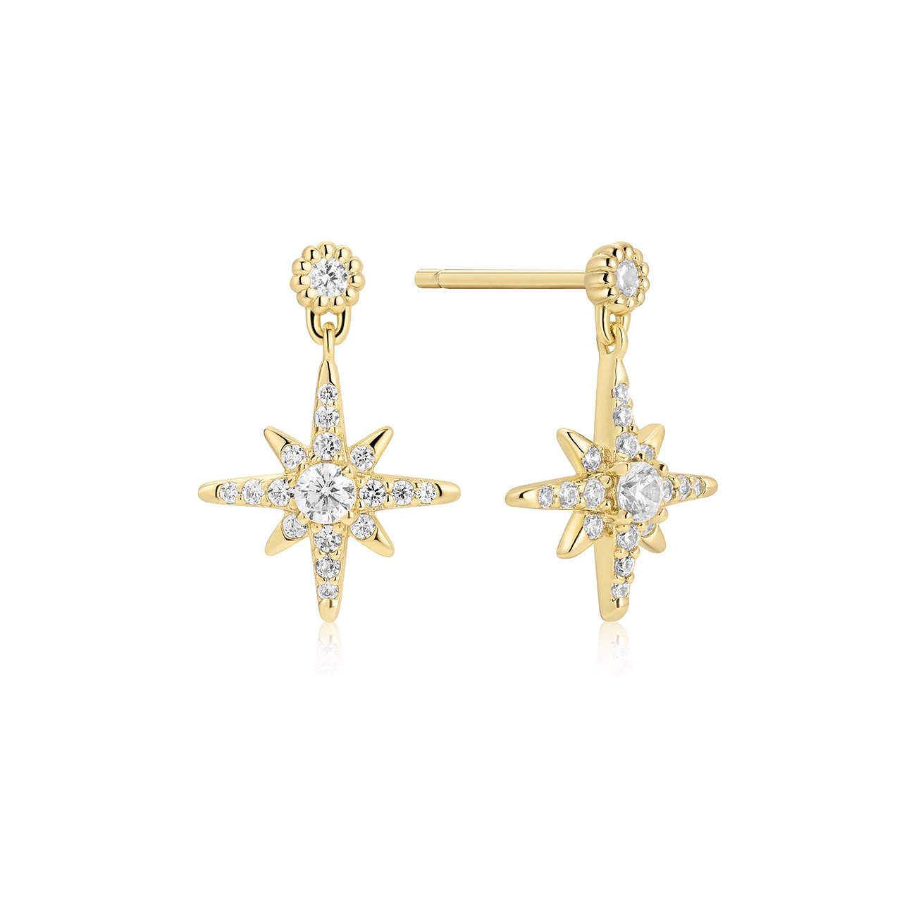 Bijoux d'oreille Ania Haie en argent plaqué or avec zircone, suspendus comme des pendentifs en forme d'étoile.